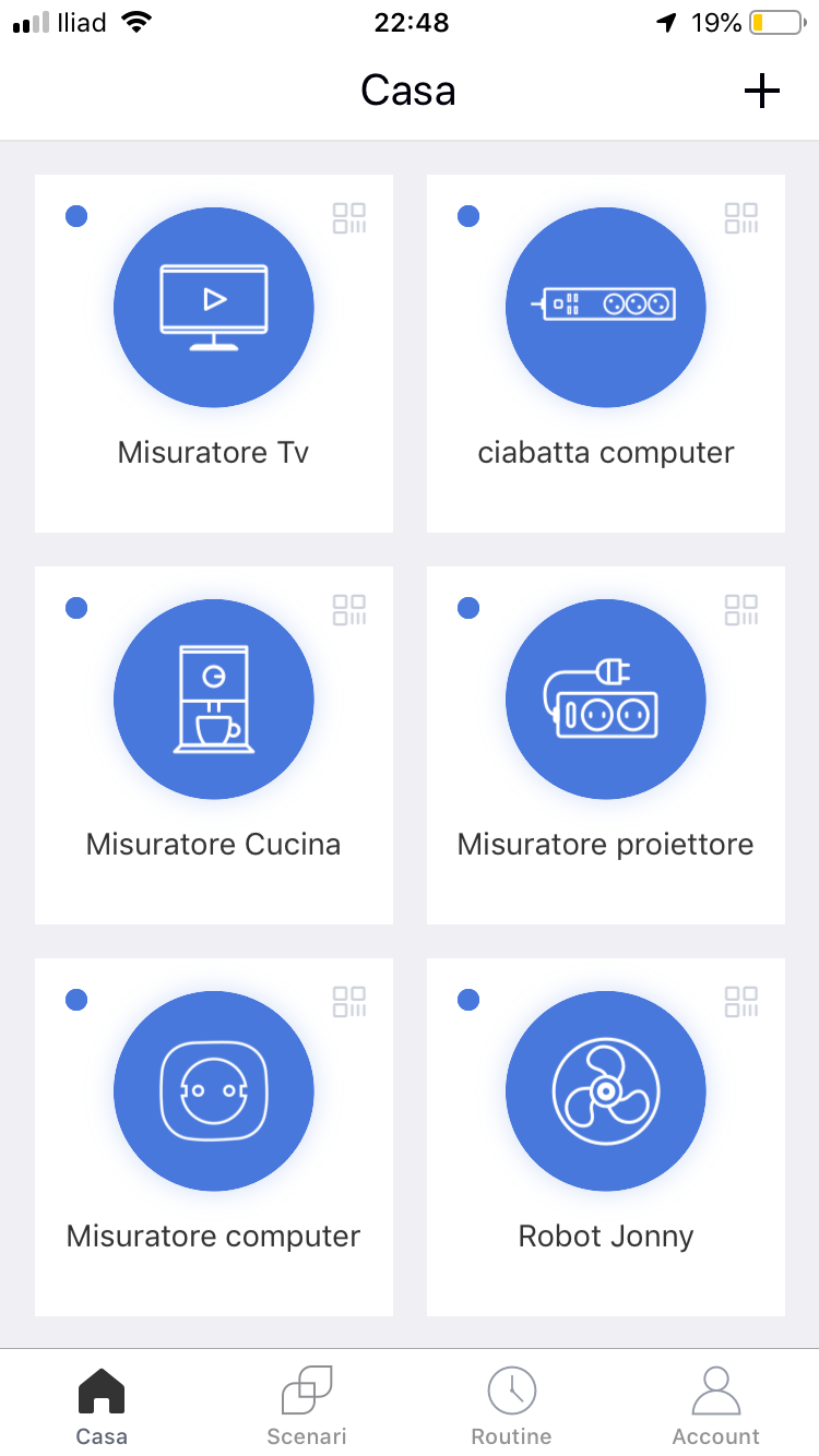 Meross smart plug, lista dei dispositivi nell'app