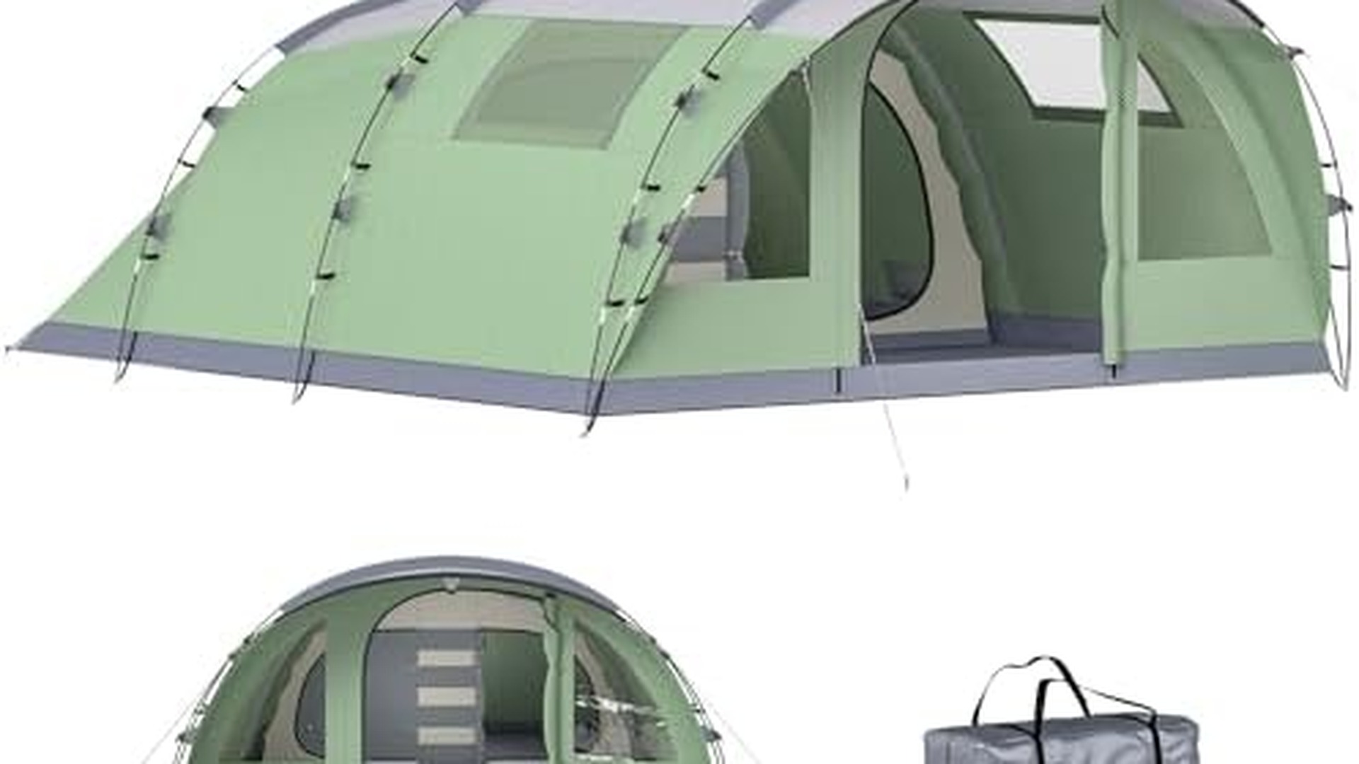 Outsunny tenda a tunnel per 5 persone colore grigio con pali in alluminio e ampia veranda
