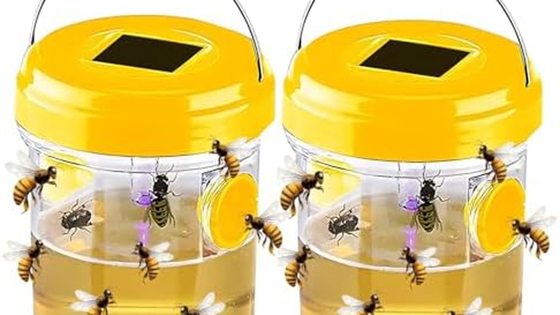trappola vespe solare con luce LED 2 pezzi colore giallo, pannello solare integrato