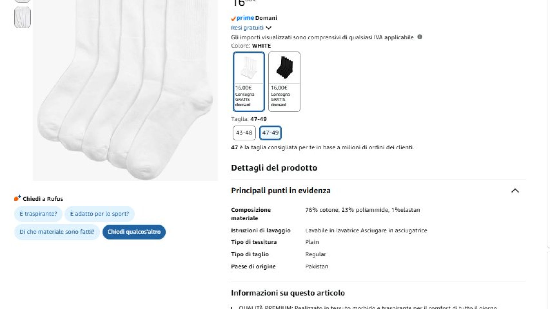 Marks Spencer calzini sportivi uomo taglia grande 47 48 49