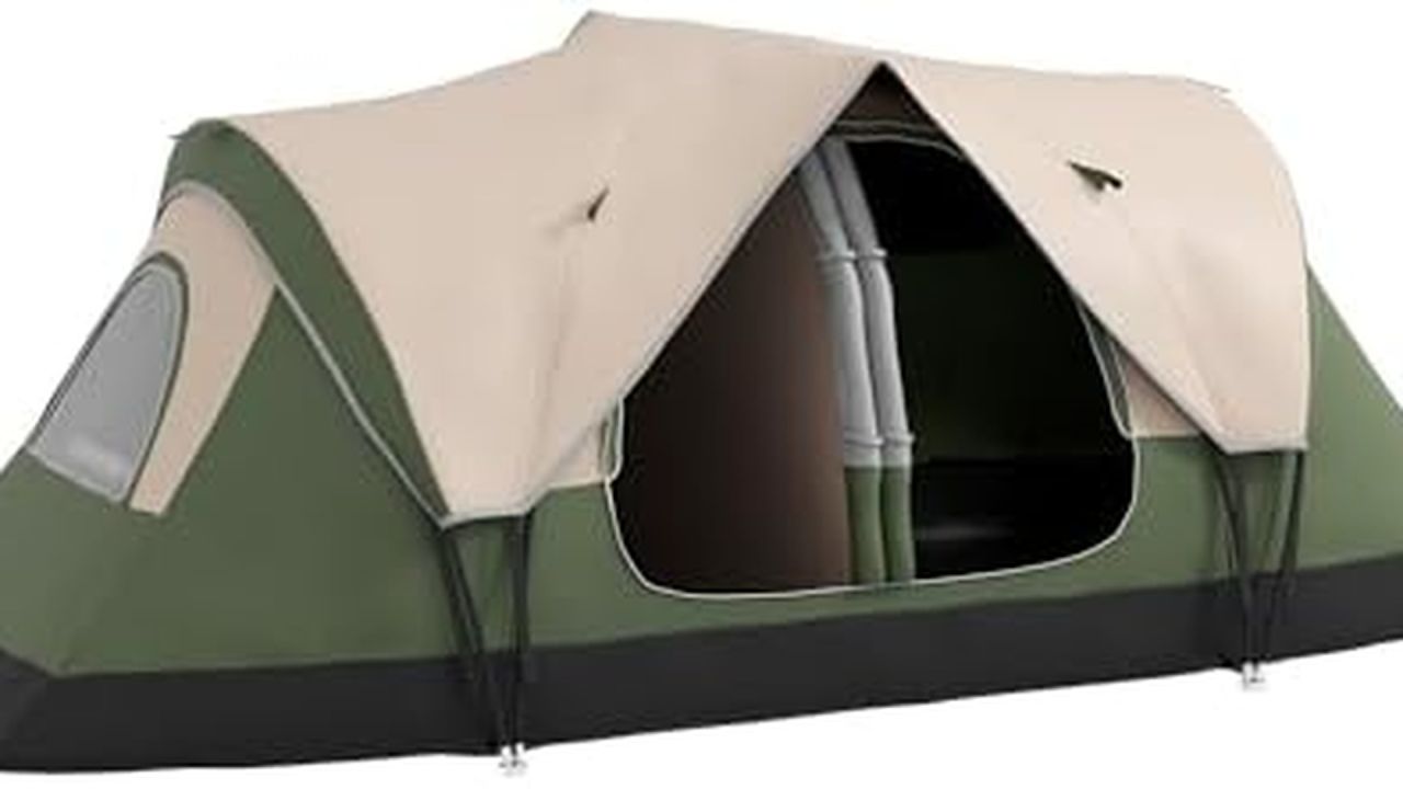 Outsunny tenda campeggio 6-8 posti con 2 stanze separate e ampia zona giorno